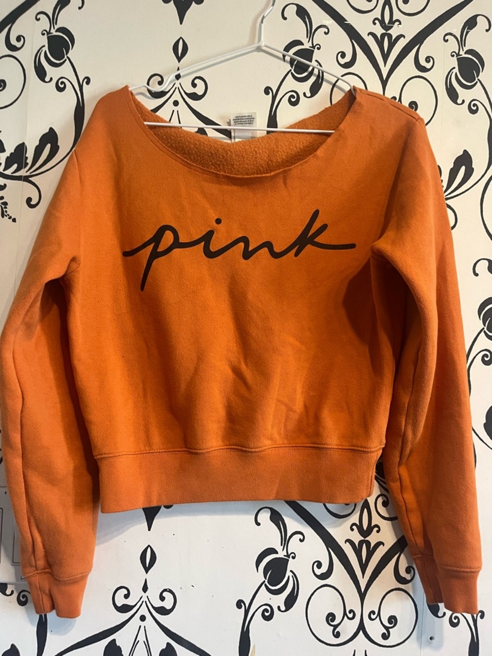 PINK Victoria's Secret Orange Crewneck with Black Script